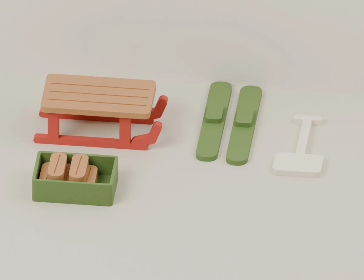Winter – Sled, Skis and Firewood · CAD view of our model