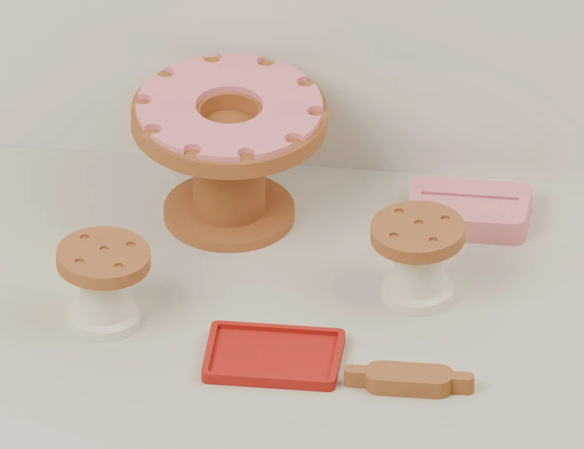 Donut Table and Cookie Stools · CAD view of our model