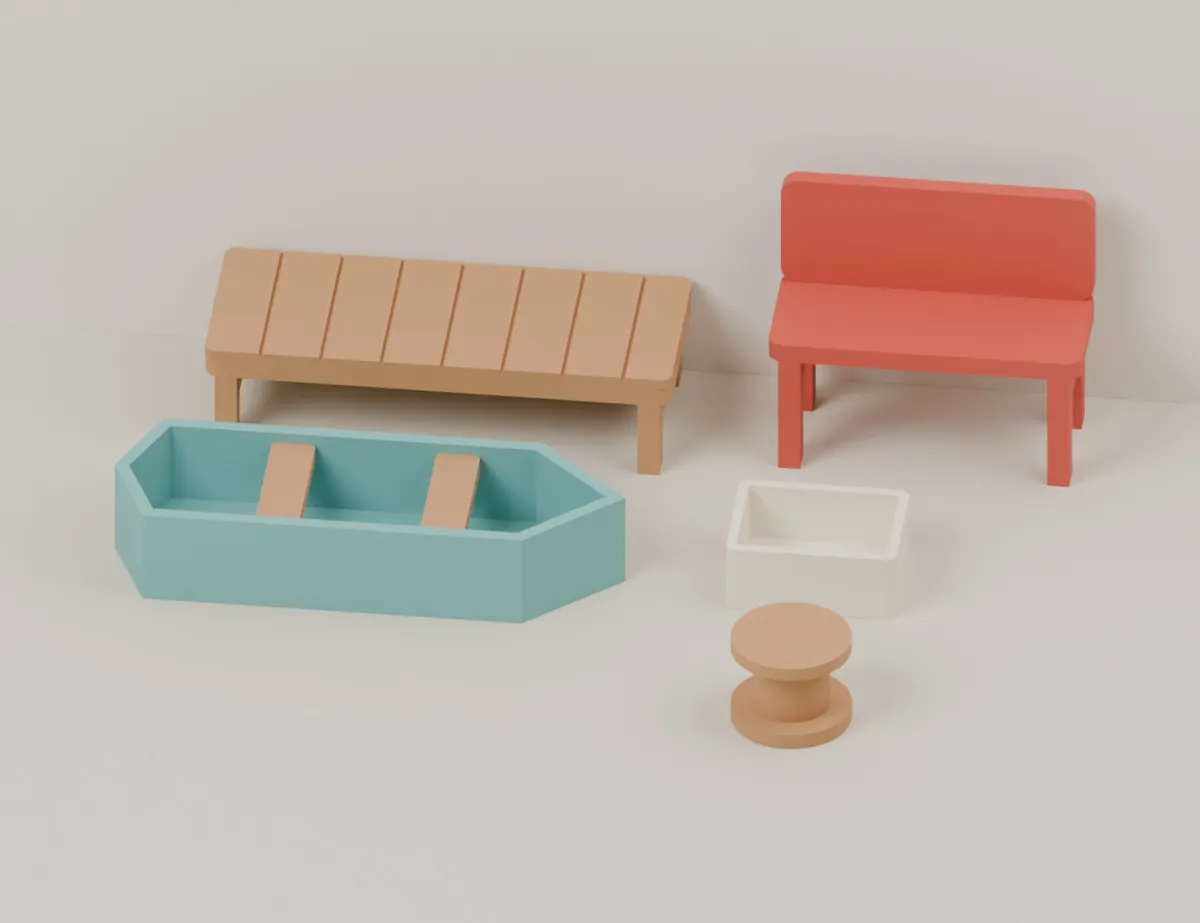 Harbour Break – Rowboat and Jetty · CAD view of our model