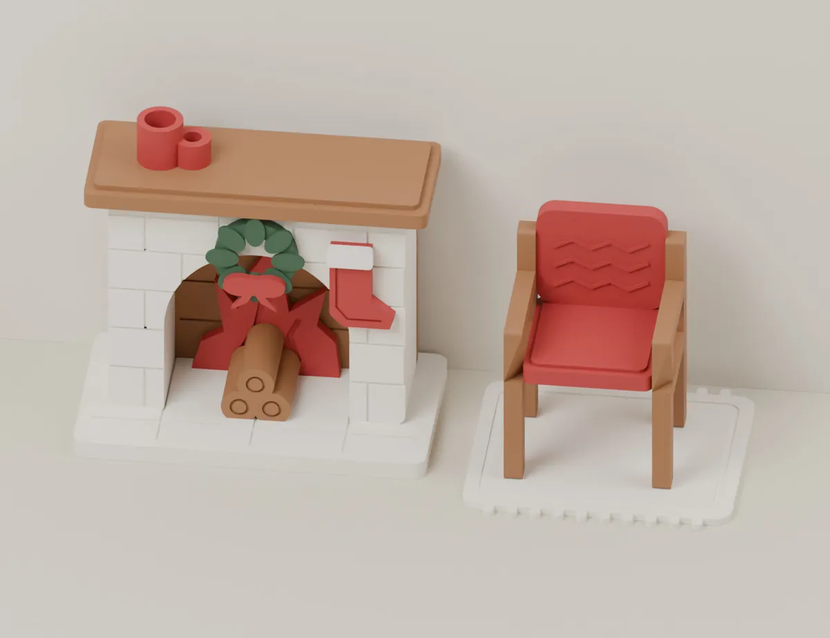 Elf Fireplace and Armchair · CAD view of our model