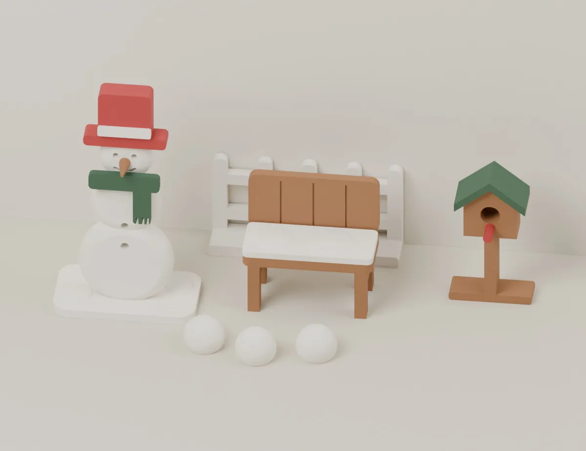Snowman Square and Birdhouse · CAD view of our model